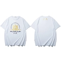 White cotton t-shirt featuring golden totem graphics and colorful letter print - XL / White
