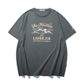 Dunkelgraues Oversized Baumwoll-T-Shirt mit Berg- und Lagerfeuer-Grafikdruck - 3XL / Dunkelgrün