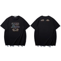 T-shirt noir surdimensionné en coton avec imprimés rétro réfléchissants des deux côtés - XL / Noir