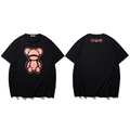 Oversized zwart T-shirt met een gestileerde roze berenprint aan de voor- en achterkant - 3XL / Zwart