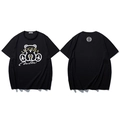 T-shirt noir oversize en coton avec graphique d'ours et texte jaune imprimé - XL / Noir