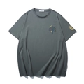 Fashionable dark grey oversized cotton T-shirt with New York print and sleeve logo - Dark Green