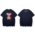 Donkerblauw oversized t-shirt met beer grafische print en korte mouwen van katoen - 3XL / Marineblauw