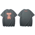 Donkergrijs oversized T-shirt met oranje berenprint en LIUGEJIA grafische letters - 3XL / Donkergroen