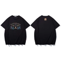 T-shirt oversize in cotone nero con stampa riflettente a doppio leone e grafica - XL / Nero