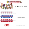 Dettaglio set festa 4 luglio con striscioni USA, palloncini a tema e nastri rossi decorativi - Set 1 Giorno dell'Indipendenza (Banner e 18 Palloncini)