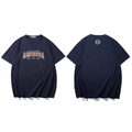 Donkerblauw oversized katoenen T-shirt met tijgerprint graphics en logo op de achterkant - XL / Marineblauw