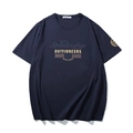 Men's oversized navy blue cotton T-shirt featuring vintage retro letter print design - XL / Navy Blue