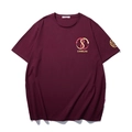 Burgundy loose crewneck T-shirt with gold snake graphic and LIUGEJIA chest logo - XL / Wine Red