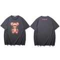 Men's dark gray oversized t-shirt with orange bear graphic and brand lettering - Space Gray