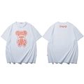 Loose white T-shirt with red bear graphic and geometric print front and back - White