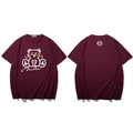 T-shirt bordeaux surdimensionné en coton avec motif ours et logo minimaliste au dos - XL / Bordeaux