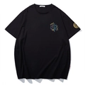 Men's black crewneck T-shirt with LIUGEJIA NEW YORK print and gold cuff emblem - XL / Tops / Black