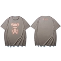 Mocha gray oversized T-shirt featuring a stylish bear outline print and round neck - Light Coffee