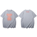 Grey oversized T-shirt featuring a red bear graphic and artistic lettering detail - Gray