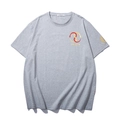 Men's oversized grey t-shirt featuring golden twin snake logo print and crew neck - Gray