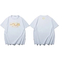 White oversized T-shirt featuring golden foil letters and graphic snake print pattern - White