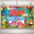 Tropische Hawaii Aloha Kulisse mit rosa Flamingos und bunten Hibiskusblüten Motiven - 100*150cm / Hawaii-Hintergrundtuch