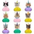Lot de 9 décorations de table en nid d'abeille sur le thème des chats pour fête d'anniversaire - Centres de Table Alvéolés Chat