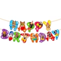 Dettaglio dello striscione Happy Birthday con razze canine per festa di animali - Banner di lettere