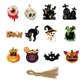 12-teiliges Halloween-Anhängerset mit Kürbis, Totenkopf und schwarzen Katzenmotiven - 12er/Set