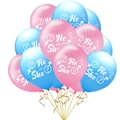 Kit de ballons Gender Reveal He or She avec rubans dorés pour décoration de baby shower - 7 Rose + 8 Bleu