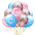Detailed bunch of He or She gender reveal balloons with pink blue and rose gold confetti - 5 Pink + 5 Blue + 5 Rose Gold Confetti