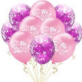 Pink He or She latex balloons and transparent confetti balloons for gender reveal party - 5 Pink + 5 Rose Red Confetti