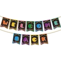 Striscione colorato Welcome Back per festa scolastica con motivi di matite e alfabeto - Banner