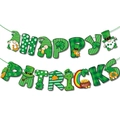 Striscione per San Patrizio con quadrifogli verdi, gnomi e scritta Happy Patrick's - Banner