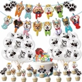 Set decorazioni compleanno a tema cane con striscioni di razze e palloncini con zampe - Set A (Banner Palloncini Cake Toppers Nastro)