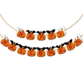 Striscione Happy Halloween con zucca insanguinata, pipistrello nero e fantasmi appesi - Banner