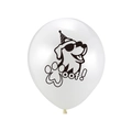 White latex balloon with dog paw prints and cartoon dog with Woof text for pet party decor - Dog Face Style