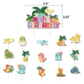 Pink dinosaur birthday cake toppers set with Happy Birthday banner and cute cartoon cutouts - Dinosaur Cake Toppers