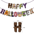 Striscione Happy Halloween dettagliato con illustrazioni spaventose e misure precise - Banner