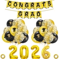 Kit decorazioni laurea 2026 con palloncini oro e neri e striscione Congrats Grad - Combinazione Nero Oro (Con Numeri 2026)