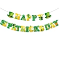 St. Patrick's Day Happy banner with festive shamrocks, rainbow, and gold coin patterns - Letter Banner