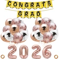 Abschluss-Deko-Set 2026 mit goldenen Ballons und Congrats Grad Bannern - Roségold Kombination (Mit 2026 Zahlen)
