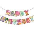 Pink cartoon dinosaur Happy Birthday banner for girl party decorations with cute graphics - Dinosaur Happy Birthday Banner