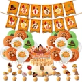 Kit déco Thanksgiving avec bannières Give Thanks, ballons dinde et décorations de gâteaux - Série A