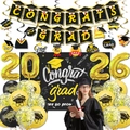 Set decorazioni laurea 2026 con palloncini neri e oro e striscioni festosi - Set A: Banner Riccioli Palloncino Alluminio 2026 Palloncini Sfondo e Nastro