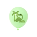 Detailansicht eines hellgrünen Latexballons mit dunkelgrünen Dinosaurier- und Palmenmustern - Grün