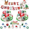 Set decorazioni festa di Natale con striscioni, palloncini festivi e cake topper - Set 1: 11 Decorazioni per Torte + 20 Palloncini (4 Babbo Natale + 4 Lettere M + 6 Renne + 6 Paillettes Rosso Verde) + Banner + 2 Nastri