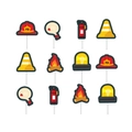 12-piece fire department theme cake toppers set with fire helmet and truck for party - Cake Topper