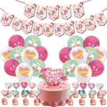 Mother's Day party decoration set with pink banner, balloons and cake toppers - Set A: Banner + Balloons + Cake Toppers + Ribbons