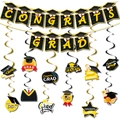 Striscione Congrats Grad e decorazioni a spirale nero oro bianco per festa di laurea anno 2026 - Set D: Banner e Riccioli