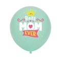 Palloncino Festa della Mamma verde menta con stampa Best Mom Ever e decoro a corona - verde chiaro