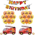 Firefighter birthday party set with banner, fire truck foil and latex balloons - Fire Truck Balloon Banner Set (4944693268584)