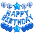Blaues Happy Birthday Ballon-Set mit Folienbuchstaben, Sternen und Konfetti-Ballons - Blau Set
