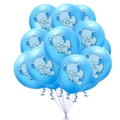 Detail of light blue latex balloons with cute elephant print and matching blue ribbons - Blue Elephant